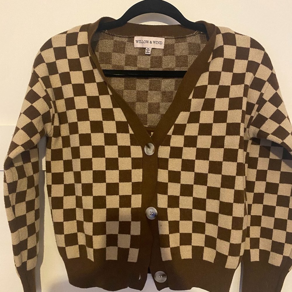Willow & Wind Brown Check Knit Tank Cardigan Set